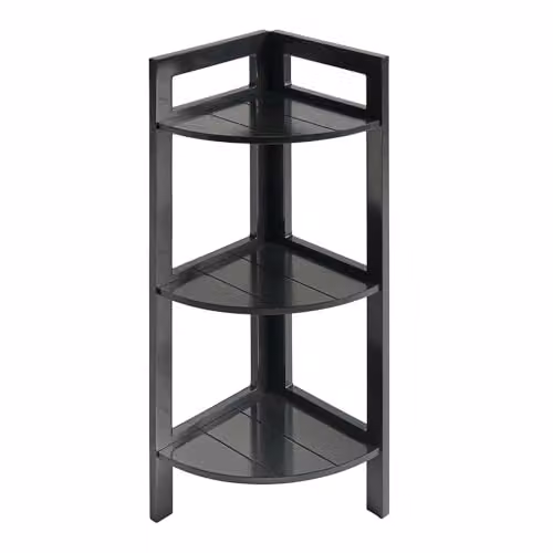 OHS Black 3 Tier Wood Corner Shelf Bookcase, Freestanding Triangular Display Unit, H 65 x W 23 x D 23 cm – 4
