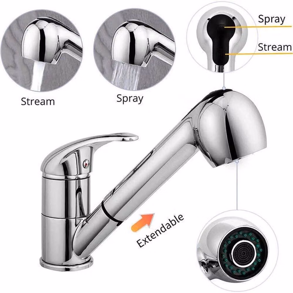 Kelvenix Silver Kitchen Sink Mixer Tap with Pull Out Spout and Spray Function – 3