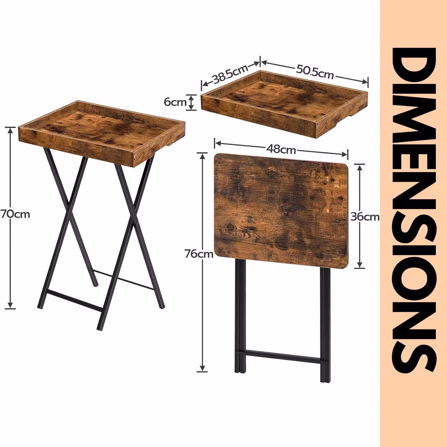 Rafaelo Mobilia Brown Folding TV Tray Table with Wood and Metal X-Frame Design – 5