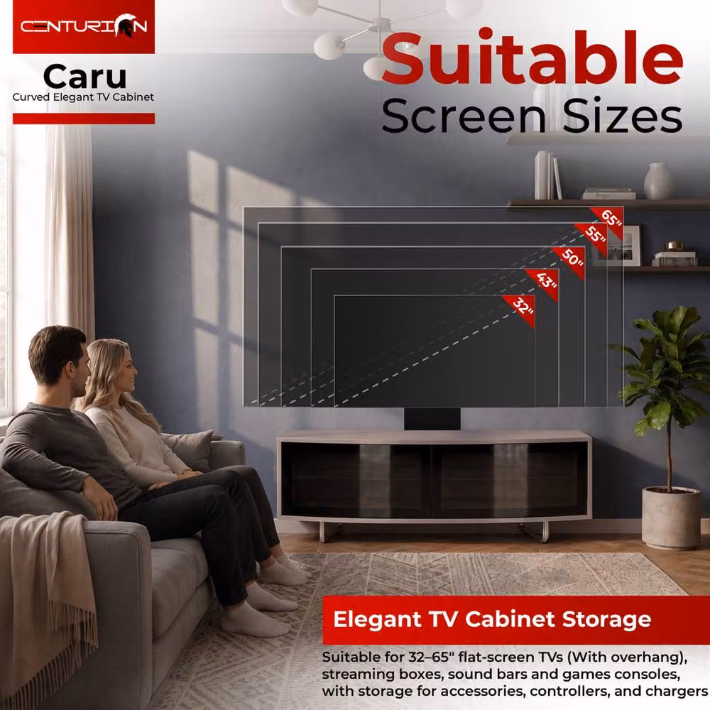 Centurion Supports CARU D-Shape Flat Screen TV Cabinet with Mounting Arm for 32-65 inch TVs, Multicolour, W/D/H: 120 x 39 x 43 cm – 2