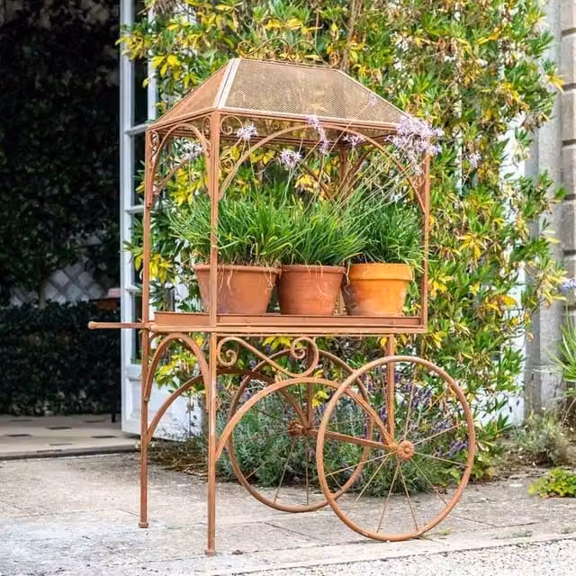 Ascalon Design Ltd Rustic Brown Metal Flower Cart Planter, W: 70 cm, D: 98 cm, H: 152 cm – 1