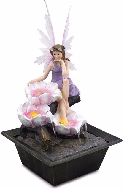 GEEZY Fairy Design Tabletop Indoor Water Fountain with Multicolour LED Lights, Black