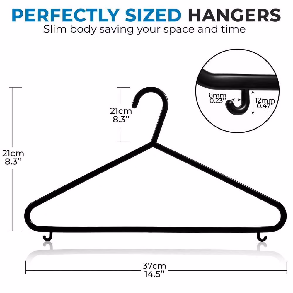 EONLION 50 Pack Heavy Duty Black Coated Steel Space Saving Coat Hangers, Width: 50 cm – 2