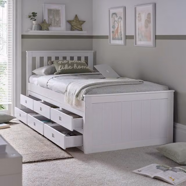 Bedmaster Nova White Wooden 6 Drawer Storage Bed Single W/D/H: 100 x 200 cm