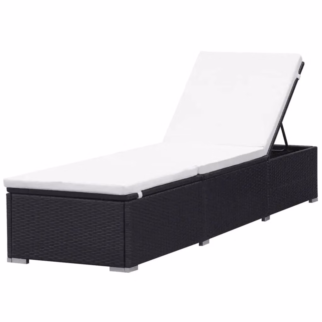 Berkfield Home Poly Rattan Sun Lounger with Cream White Weatherproof Cushion and Black Powder Coated Steel Frame – 2