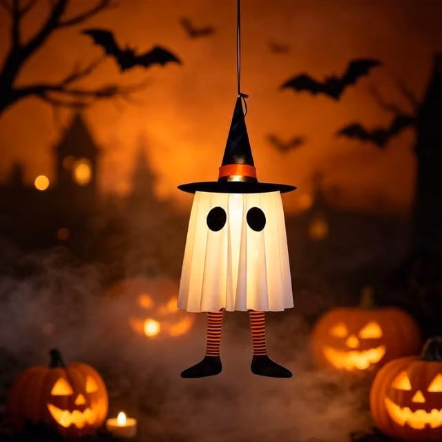 Lovii Halloween LED Hanging Ghost String Fairy Lights in Orange and White – 1