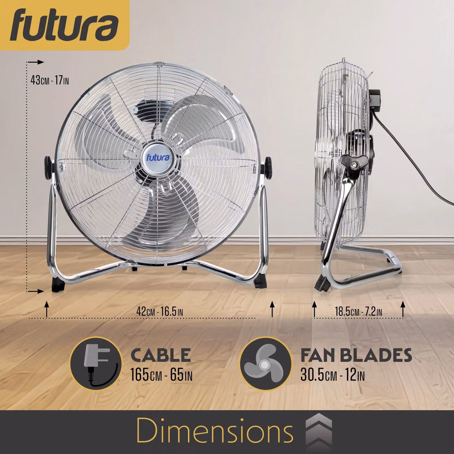 Futura 14 Inch Portable Floor Fan in Silver with 3 Adjustable Speeds – 6