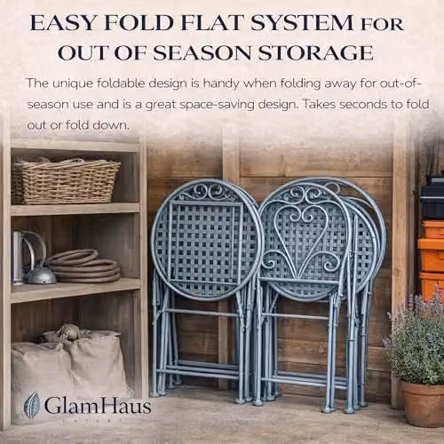 GlamHaus Monaco 3 Piece Metal Bistro Set in Antique Grey – 4