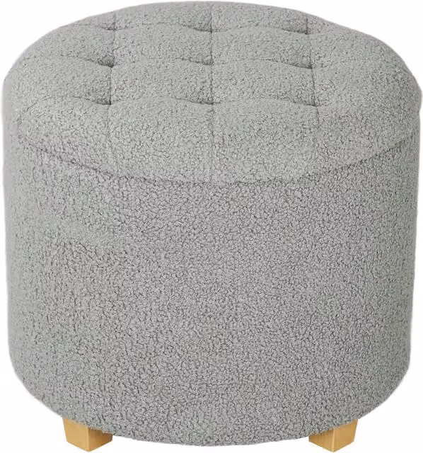 HOMCOM Grey Bouclé Teddy Fleece Storage Ottoman with 31.8L Capacity