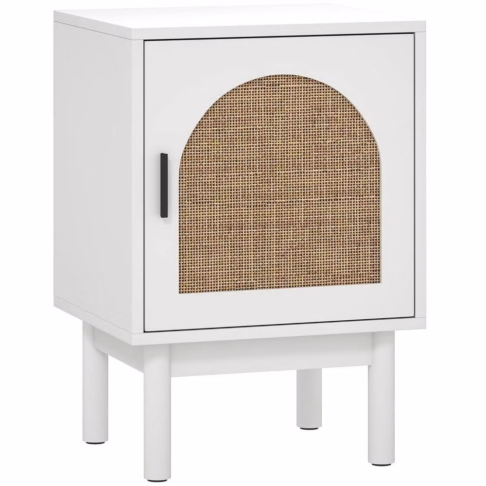 Wyld Haus Luna White Wooden Rattan Bedside Table with Arched Hinged Doors and Adjustable Shelves W/D/H: 40 x 35 x 58 cm – 2
