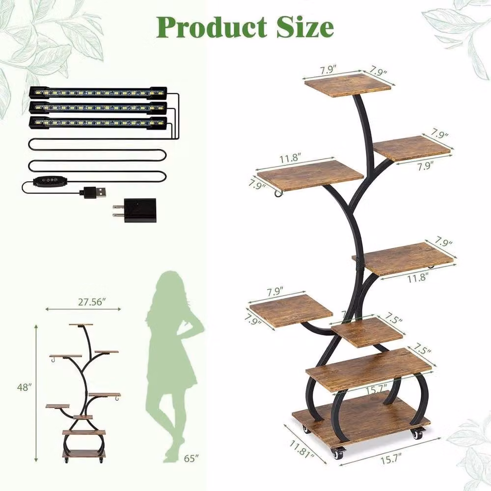 Kelvenix Metal Plant Shelf Rack Display Stand in Brown – 2