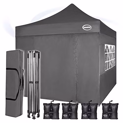 MAXIMUS Heavy Duty Commercial Pop Up Gazebo Market Stall with 4 Walls and 4 Weight Bags, Grey, W/D/H: 300 x 300 x 345 cm – 2