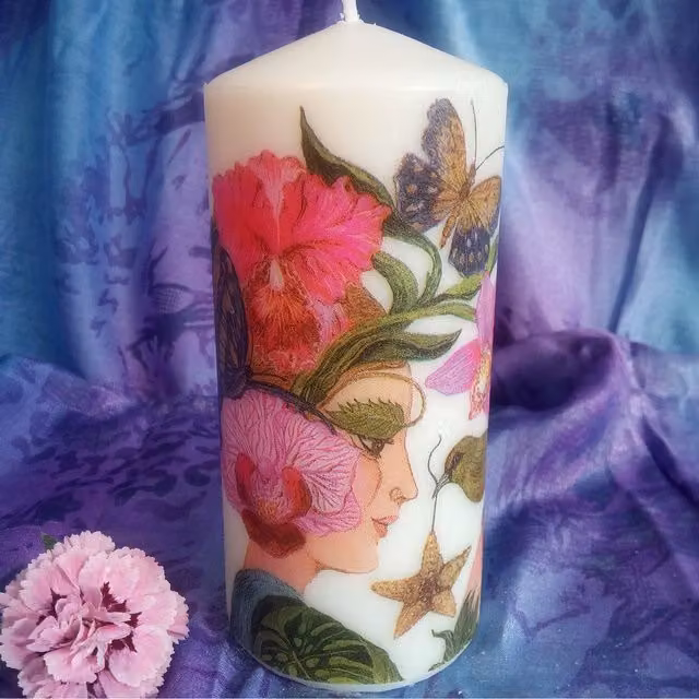 Viki Fairy Pillar Candle in White and Multicolour