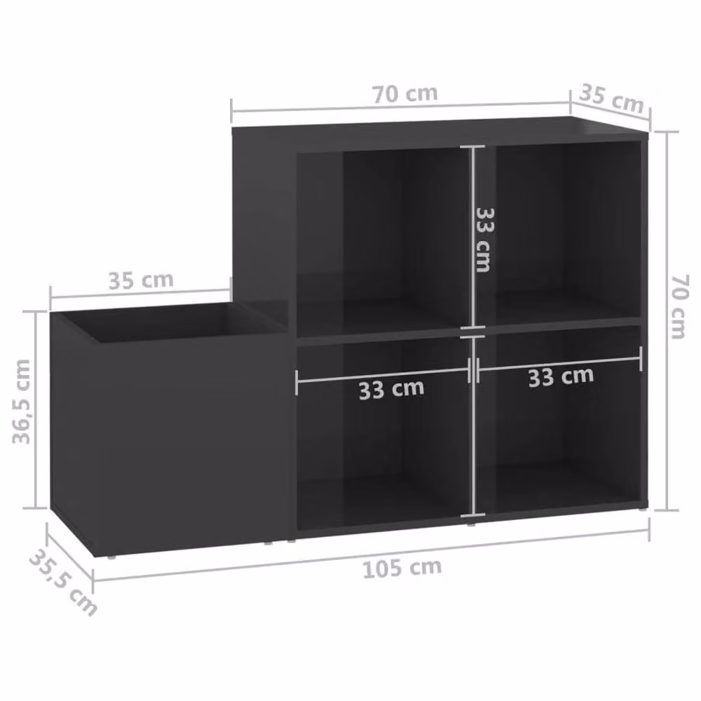 Berkfield Home High Gloss Grey Hall Shoe Cabinet W: 105 cm, D: 35.5 cm, H: 70 cm – 3