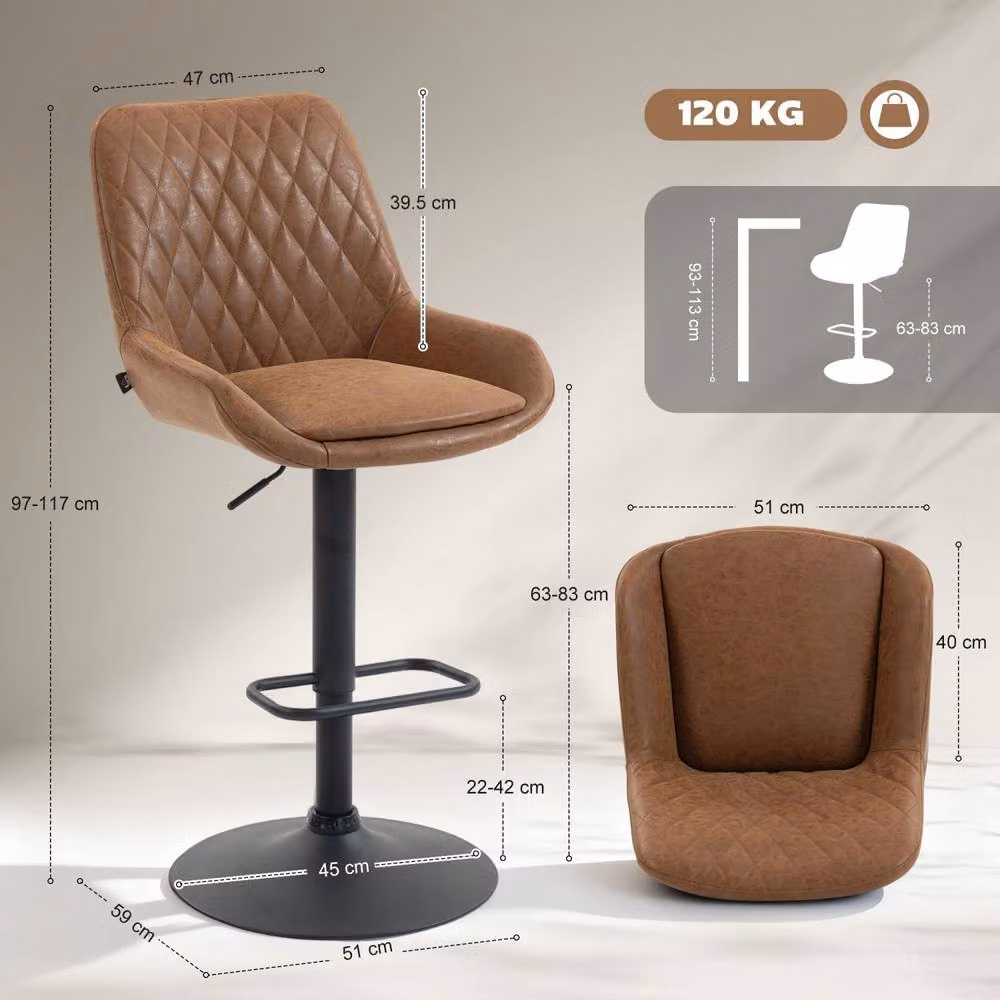 Wyld Haus Set of 2 Retro Gas Lift Bar Stools in Tan Faux Leather with 360 Degree Swivel – 4