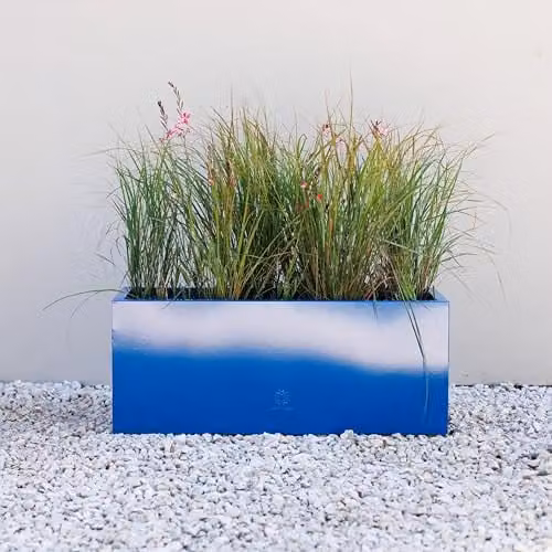 Primrose Blue Galvanised Steel Trough Patio Planter with Drainage Hole W: 75 cm, D: 30 cm, H: 30 cm