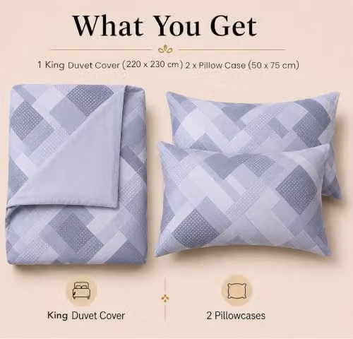 Grace Grey King Size Reversible Microfibre Duvet Cover and Pillowcase Set with Zipper Closure – 2
