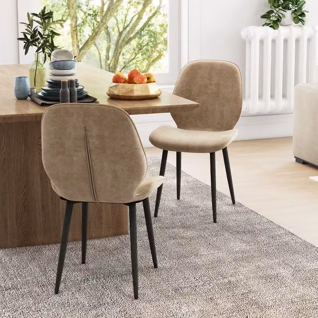 HOMCOM Set of 2 Modern Brown Velvet Fabric Dining Chairs with Metal Legs