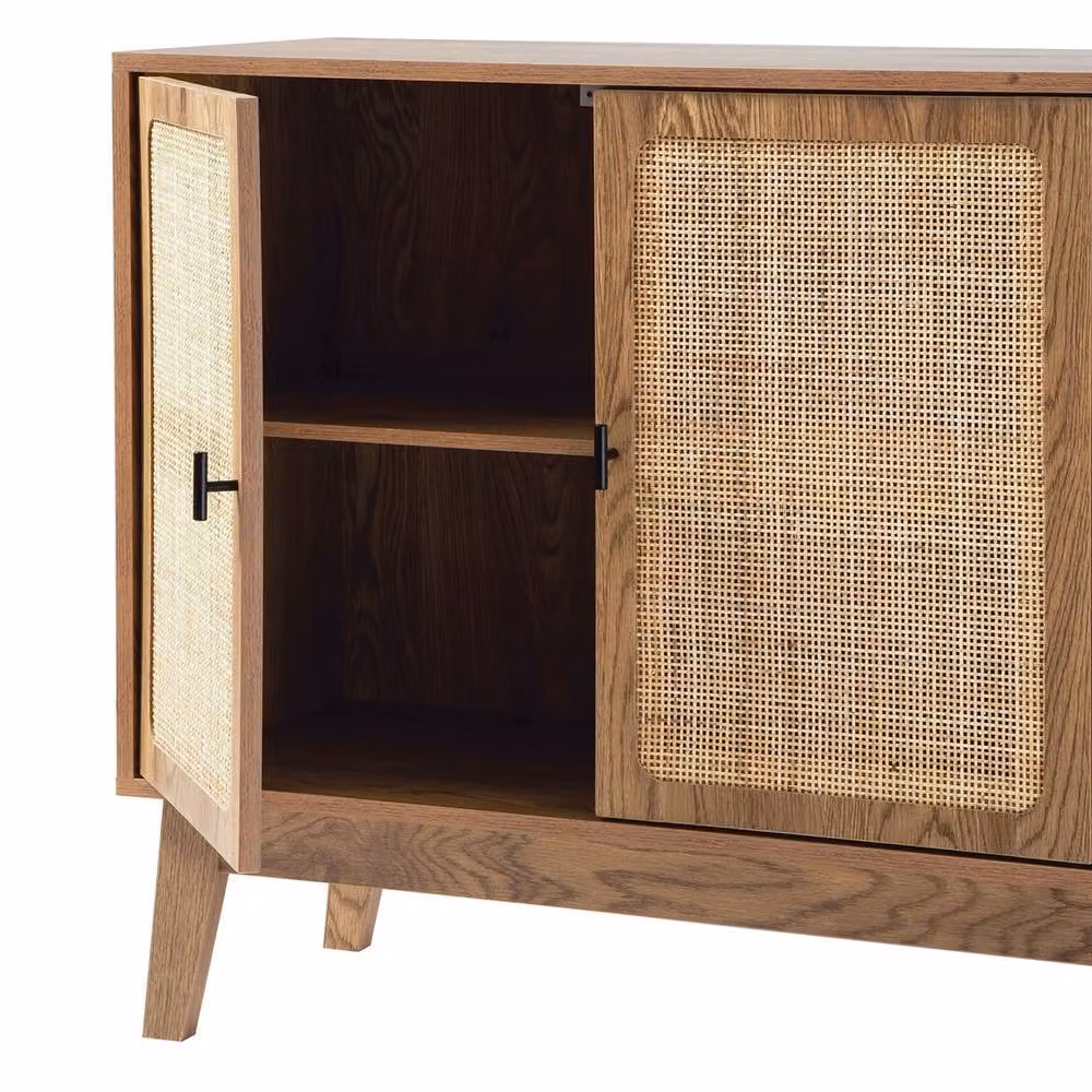 CALICOSY ALIA 2-Door 3-Drawer Sideboard with Rattan Fronts in Light Brown, Width: 120 cm – 4