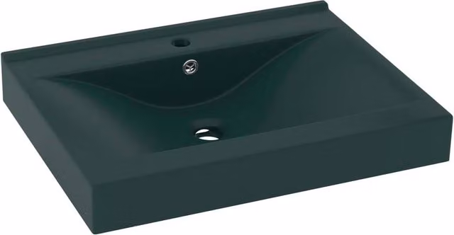 Berkfield Home Luxury Rectangular Ceramic Wall Hung Basin with Faucet Hole in Matt Dark Green, W: 60 cm, D: 46 cm, H: 16 cm – 1