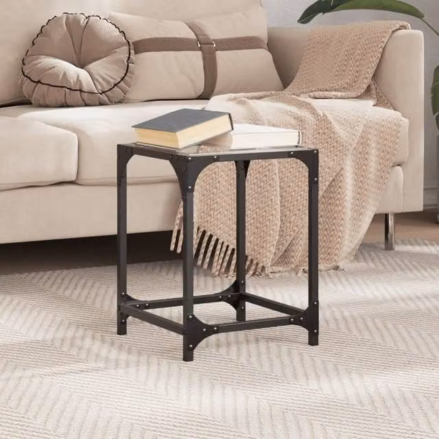 Berkfield Home Modern Square Coffee Table with Transparent Glass Top and Metal Frame, W/D/H: 30 x 30 x 40 cm – 1