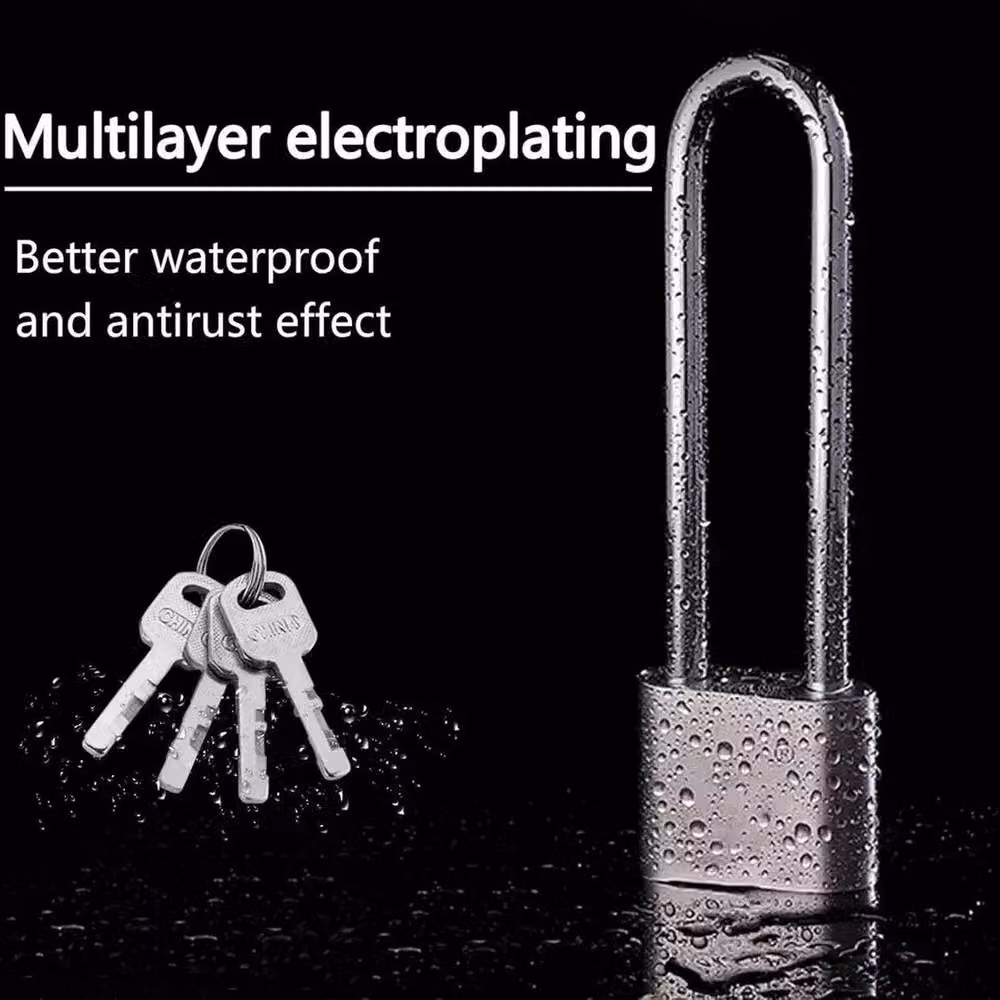 SPETLEK Stainless Steel Long Shackle Padlock with Key in Silver – 3