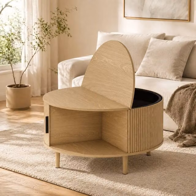 STILVORA Round Coffee Table with Lift Top and Storage in Brown, Beige and Multicolour, Diameter: 80 cm – 1