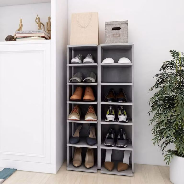 Berkfield Home Set of 2 Modern Shoe Cabinets in Concrete Grey, W/D/H: 25 x 27 x 102 cm