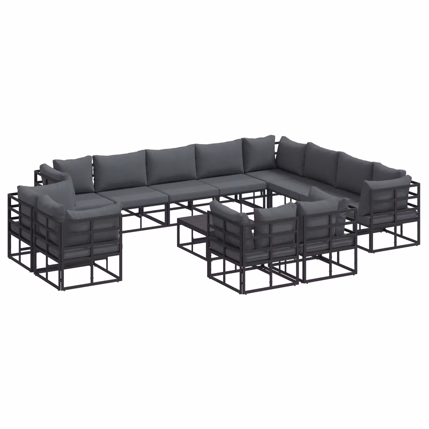 Berkfield Home 13 Piece U-Shape Garden Sofa Set in Black with Powder Coated Aluminium Frame and Upholstered Cushions, W/D/H: 70 x 70 x 32 cm – 2