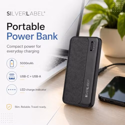 SilverLabel 5,000mAh Portable Power Bank with USB Output, Black – 2