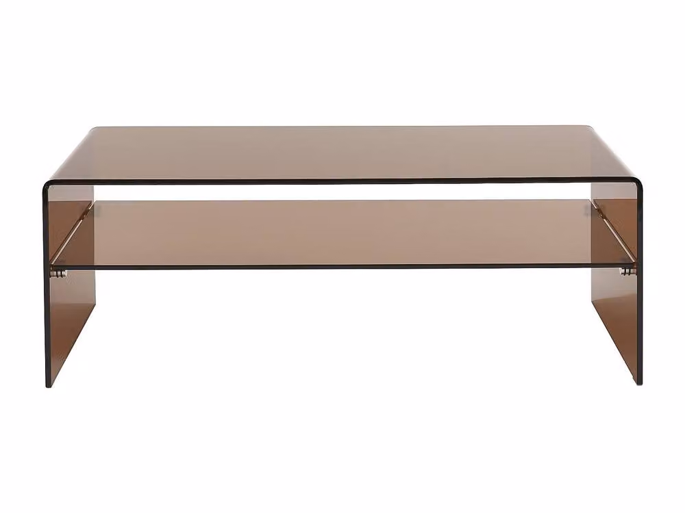 Vente-unique STILEOS Modern Rectangular Coffee Table with Double Tempered Glass Shelves in Brown – 2