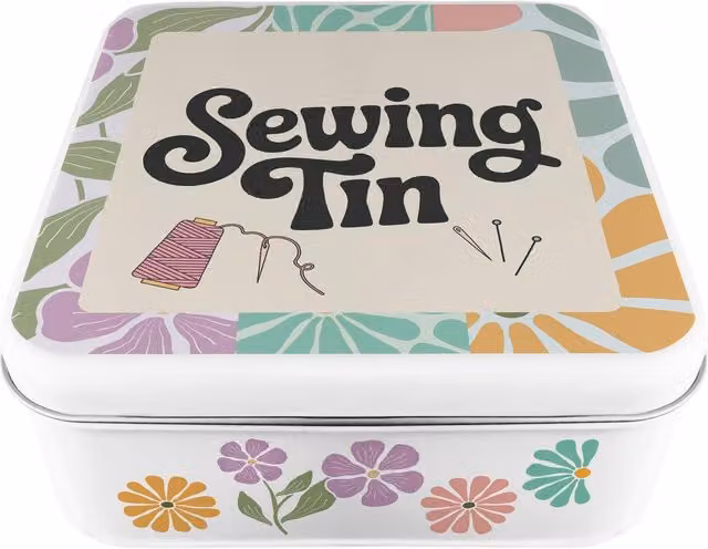 Purely Home Floral Retro Square Metal Sewing and Craft Storage Tin in Multicolour and White
