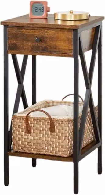 Modcraft Industrial Bedside Nightstand with Wood and Metal Frame, Brown, W/D/H: 40 x 35 x 70 cm