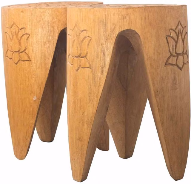 KDMD Interlocking Table and Stool Set of 2 in Brown Wood – 1