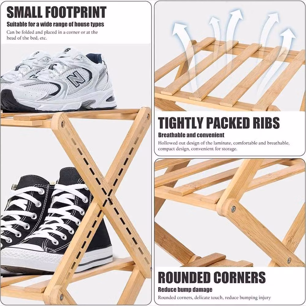 FORGEVIO 7-tier Foldable Wooden Shoe Rack in Natural Brown – 2