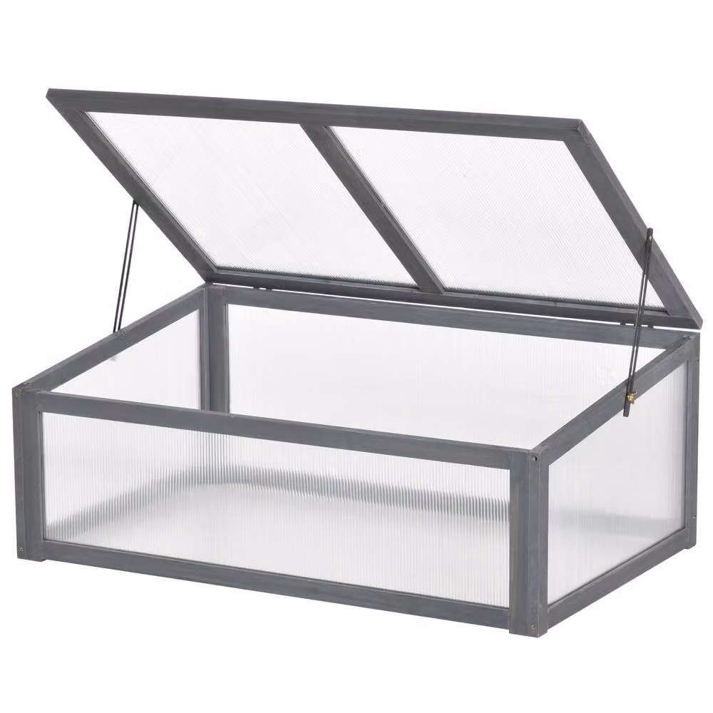 OUTSUNNY Grey Wooden Cold Frame Greenhouse with Transparent Polycarbonate Board, W/D/H: 65 x 40 x 65 cm – 2