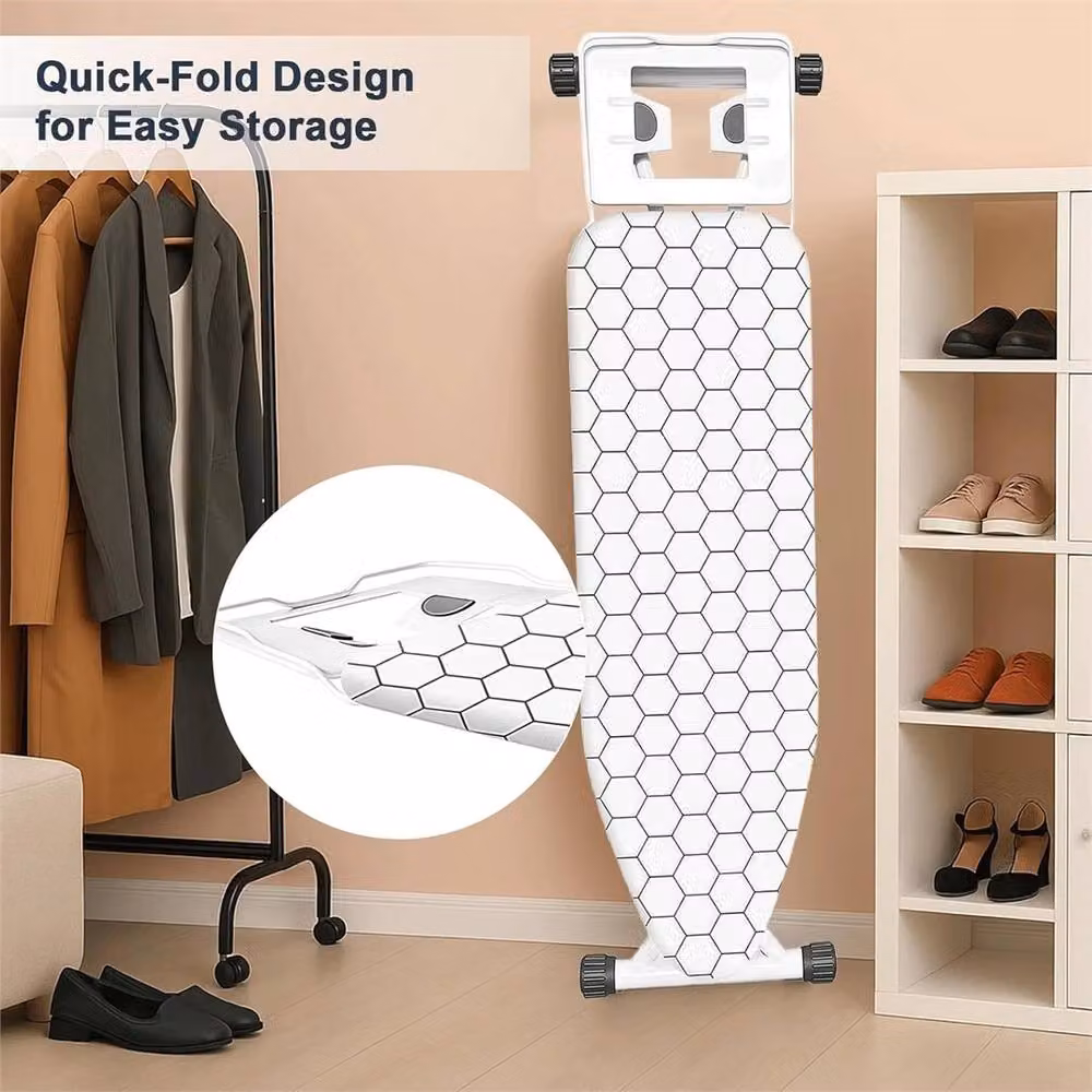 SPETLEK Heavy Duty Foldable Ironing Board with Adjustable Height and White Washable Fabric Cover – 3