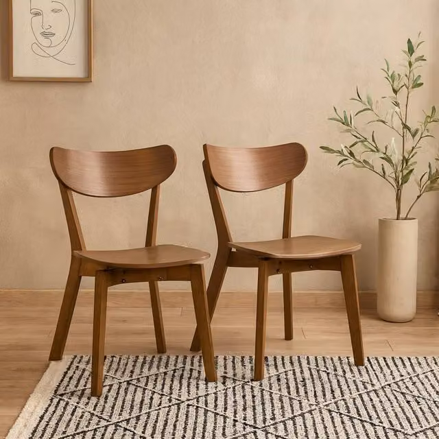 Wyld Haus Saffron Walnut Wood Effect Dining Chairs, Set of 2, Brown and Beige – 1