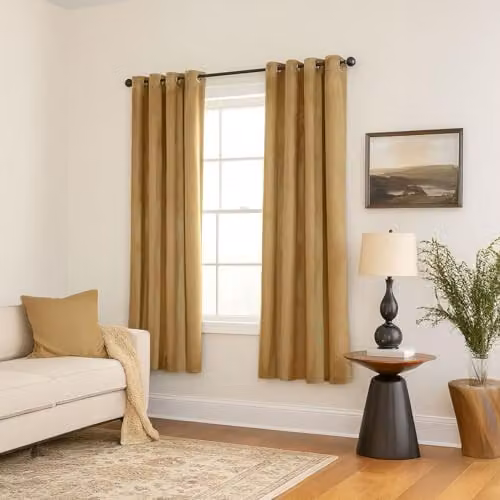 Happy Homewares Yellow Velvet Blackout Eyelet Curtains, 2 Panels, W: 117 cm, Drop: 137 cm – 6