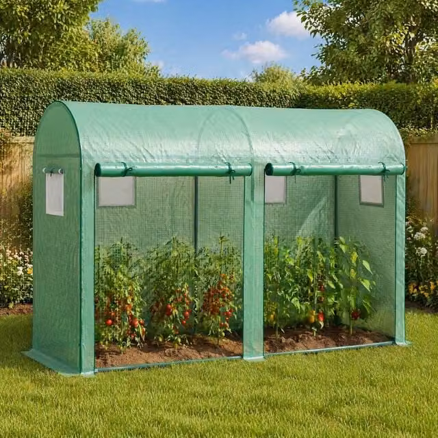 STILVORA Green Walk-in Greenhouse with 2 Doors, 4 Windows and Roller System, W/D/H: 300 x 200 x 100 cm