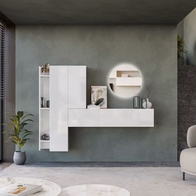 Decorotika Linz Wall Mounted Entertainment Center in High Gloss White