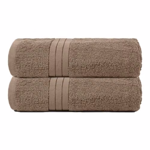 OHS 2 Pack of Fluffy 100% Cotton Terry Bath Towels in Beige and Brown – 1