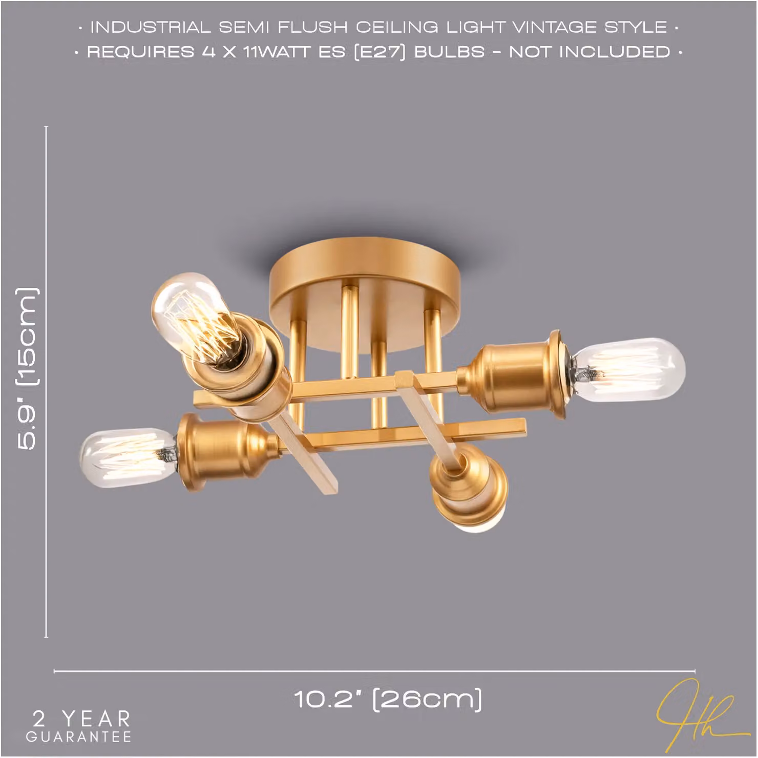 Happy Homewares Industrial Vintage Gold Ceiling Light Fitting – 2