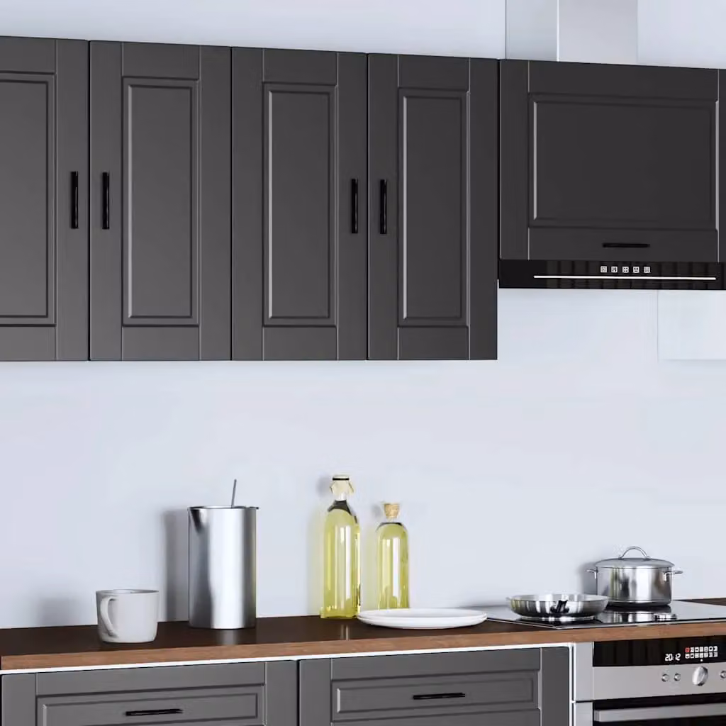 Berkfield Home Porto Black Matt MDF Wall Mounted Kitchen Cabinet with Hinged Doors and Internal Shelves – 2