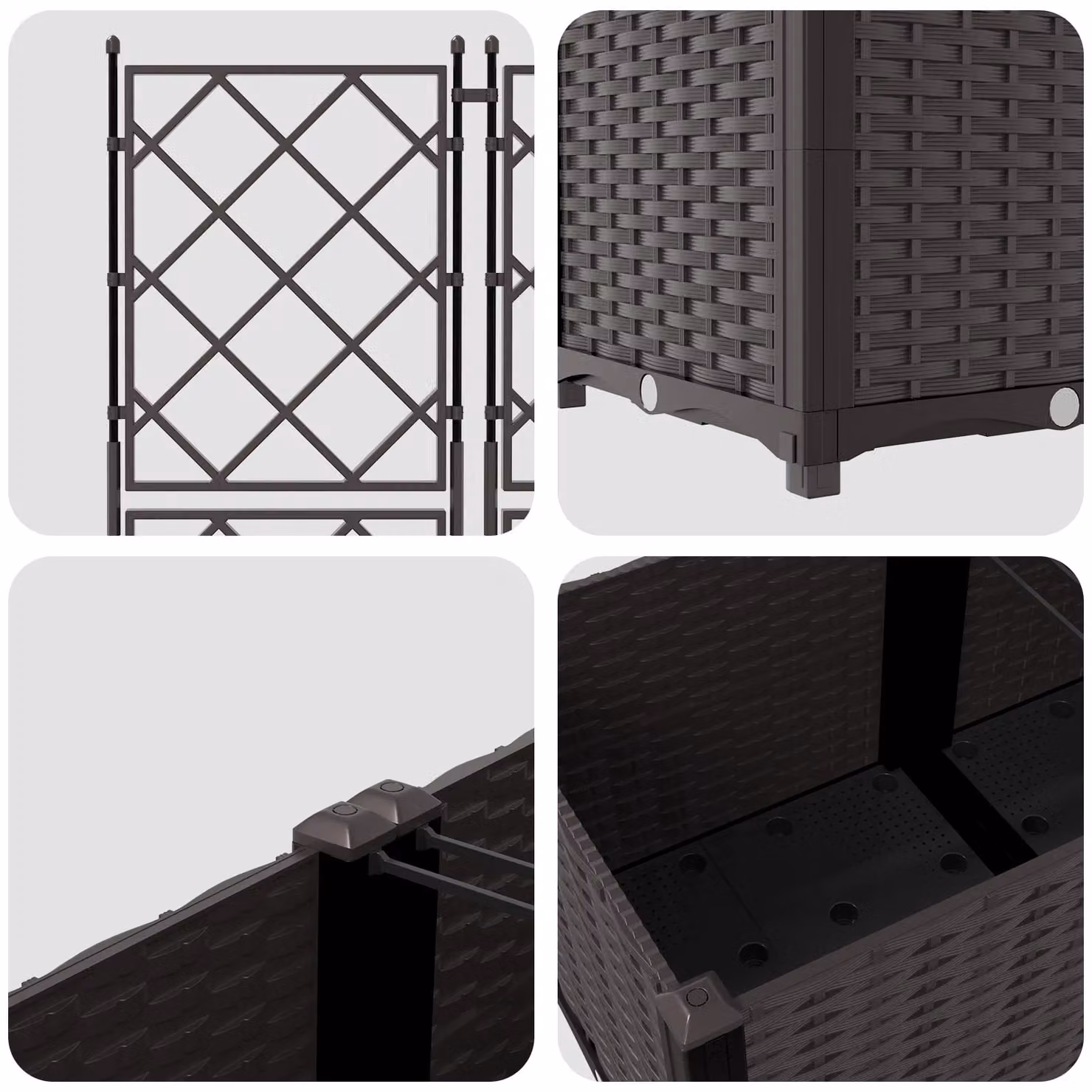 Berkfield Home Garden Planter with Trellis, 3 Piece Set, Brown, W/D/H: 80 x 80 x 143 cm – 4