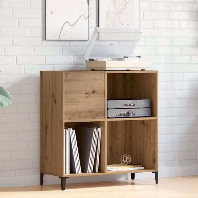 Berkfield Home Artisan Oak Record Cabinet in Brown, W: 84.5 cm, D: 38 cm, H: 89 cm