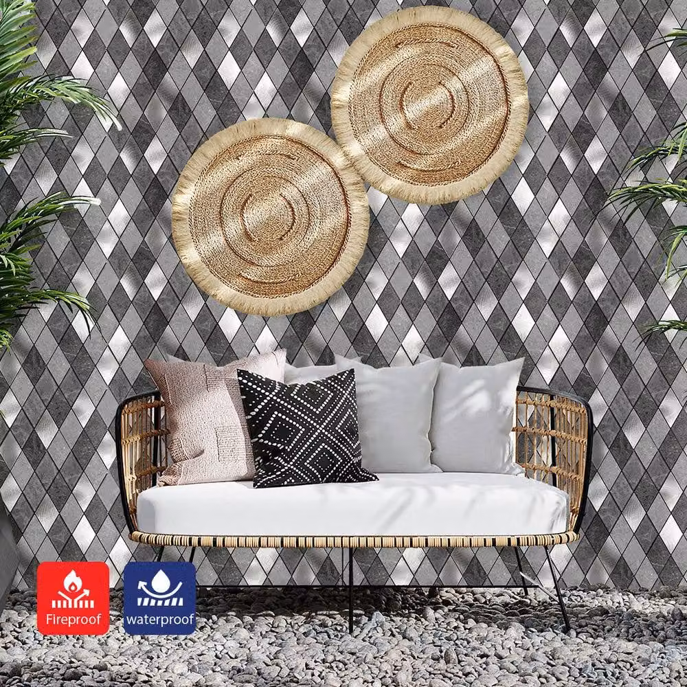 ENER-J Silver Slate Diamond Peel & Stick Aluminium Wall Tiles, 4 Pack, W/D/H: 29.5 x 29.5 x 0.35 cm – 3