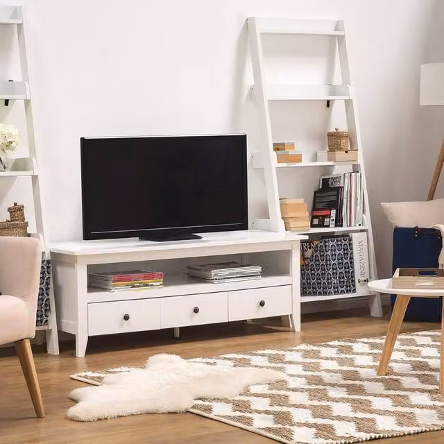 Wyld and Coco White Rustic 3-Drawer TV Stand with Cable Management