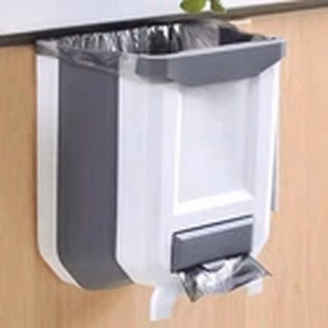 EONLION 9L Folding Kitchen Waste Bin, White, Wall Mounted Hanging Over Cabinet Door – 1