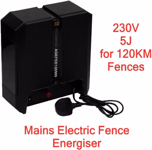 SecureFix Direct Mains Electric Fence Energiser Charger 230V 120KM 5J Black
